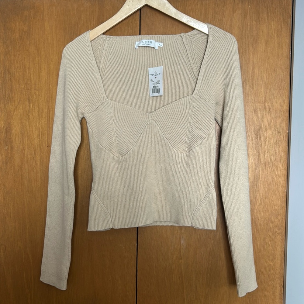 NWT ASTR Fletcher Ribbed Knit ECRU Bustier Sweater M